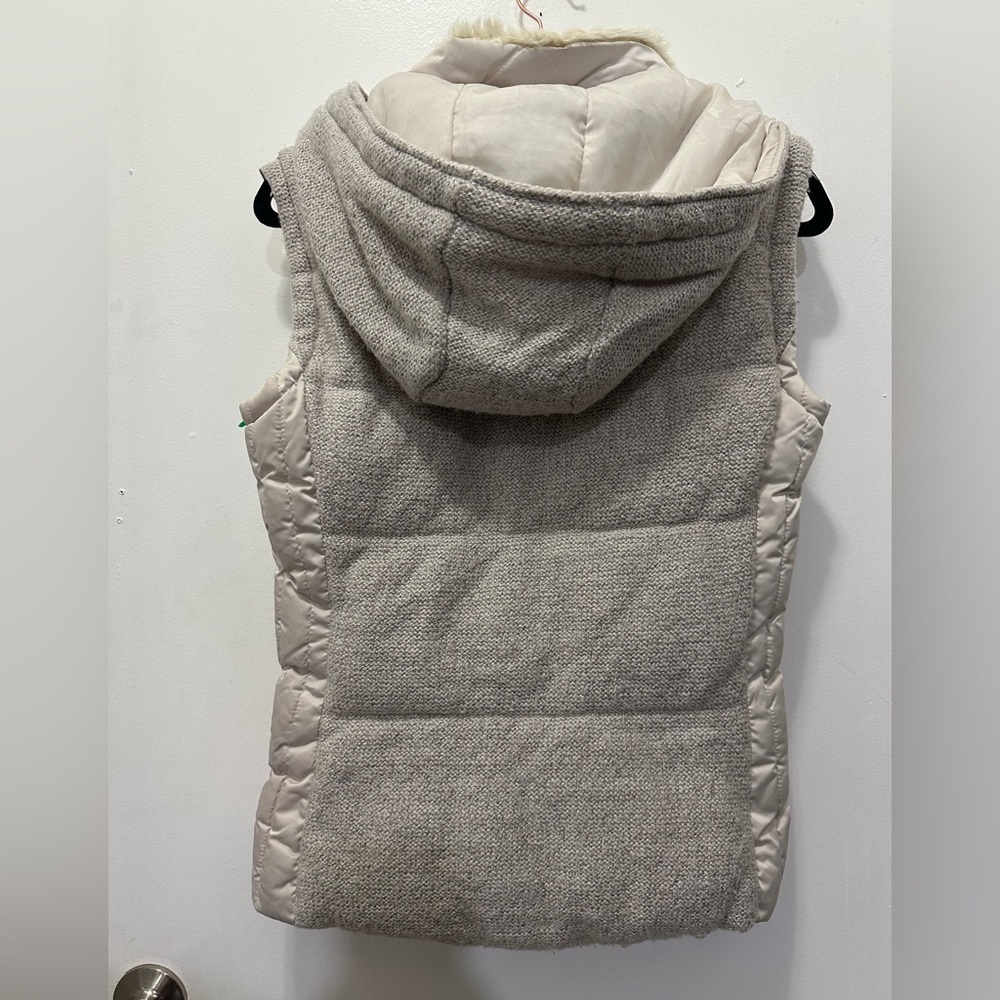 Zara Light Beige Quilted Vest with Detachable Hood Sz S - Picture 2 of 6